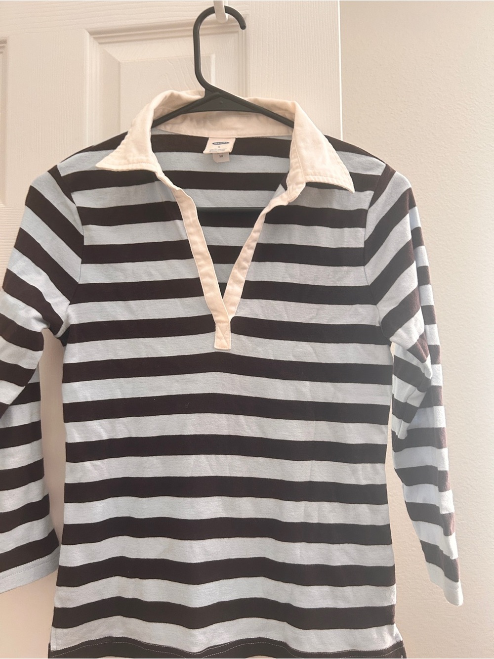 Old Navy Brown and Light Blue Striped Mid Sleeve Polo